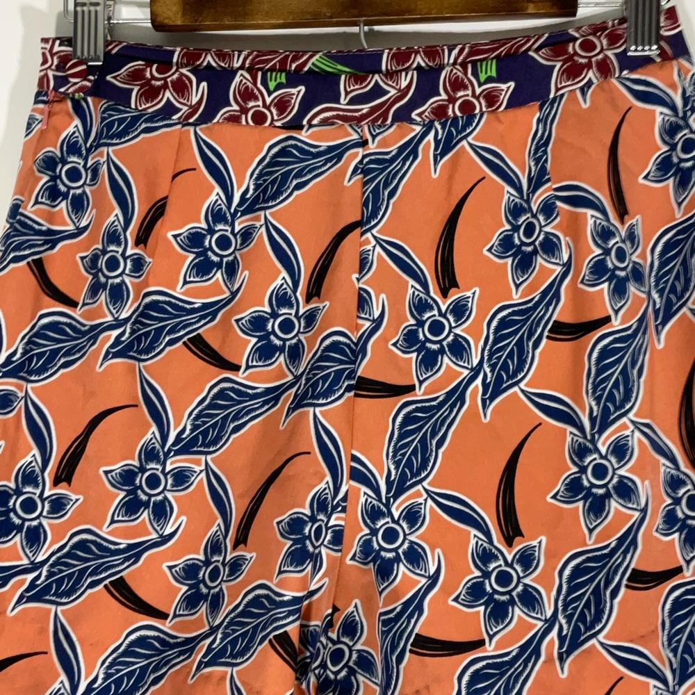 Topshop Floaty Short Orange w/Blue Floral Design Side Zipper Scalloped Hem Sz 4 - Picture 8 of 14